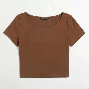 Shein round neck solid brown crop top size small
